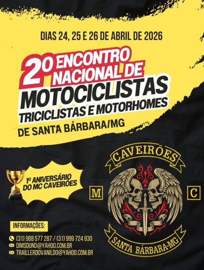 2º Encontro Motociclistas, Triciclistas e Motorhomes – Data = 24, 25 e 26 de Abril